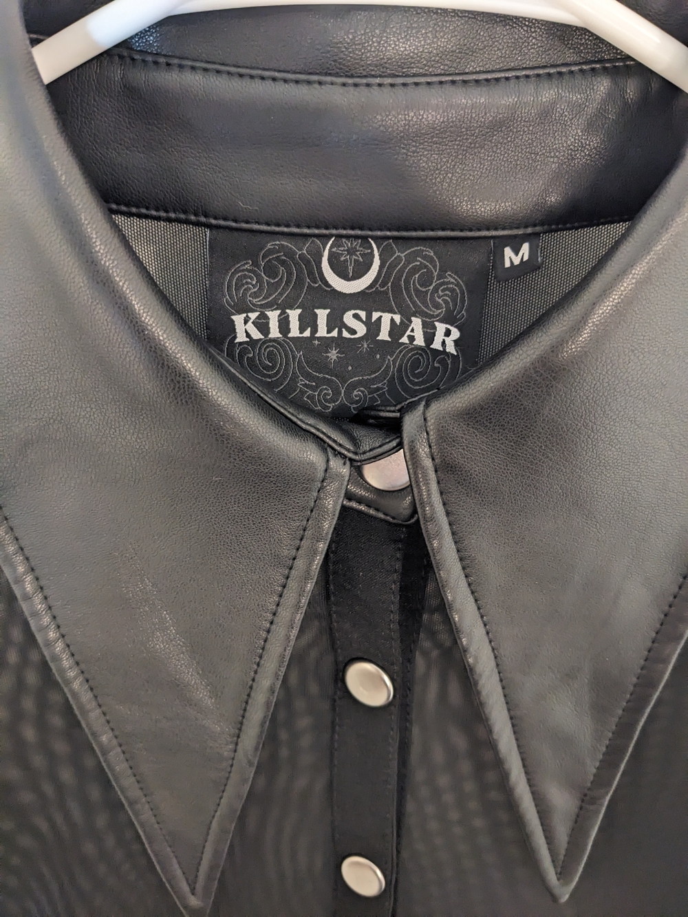 Killstar Black Mesh Short Sleeve Skater Dress with Faux Leather Collar - Picture 2 of 4